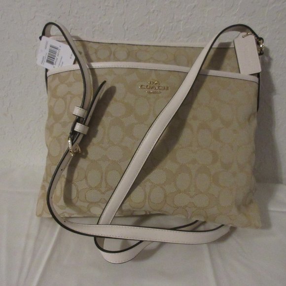 Coach Handbags - Coach Signature Outline File Bag Lt Khaki/Chalk